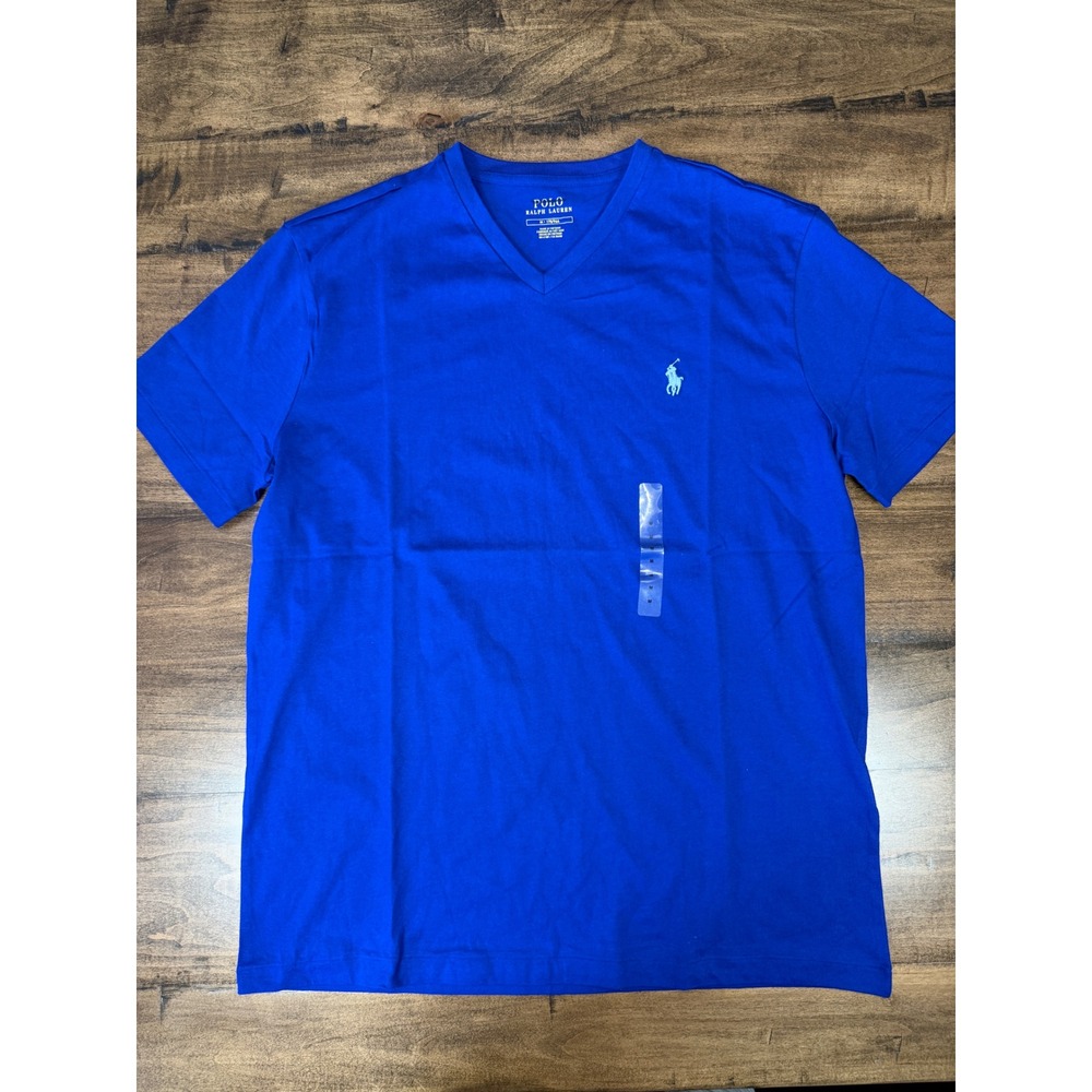 Polo Ralph Lauren Mens V-Neck T-Shirt Royal Blue Cotton Pony Logo Medium